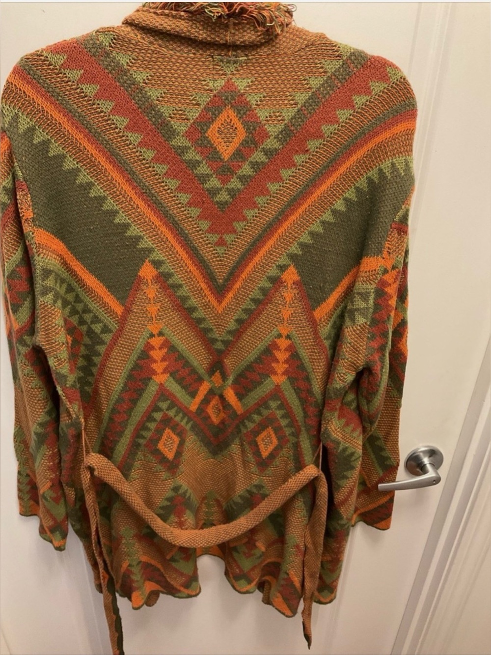 Ruby Rd. Olive, Rust & Orange Aztec Fringe Open Cardigan - Picture 5 of 5